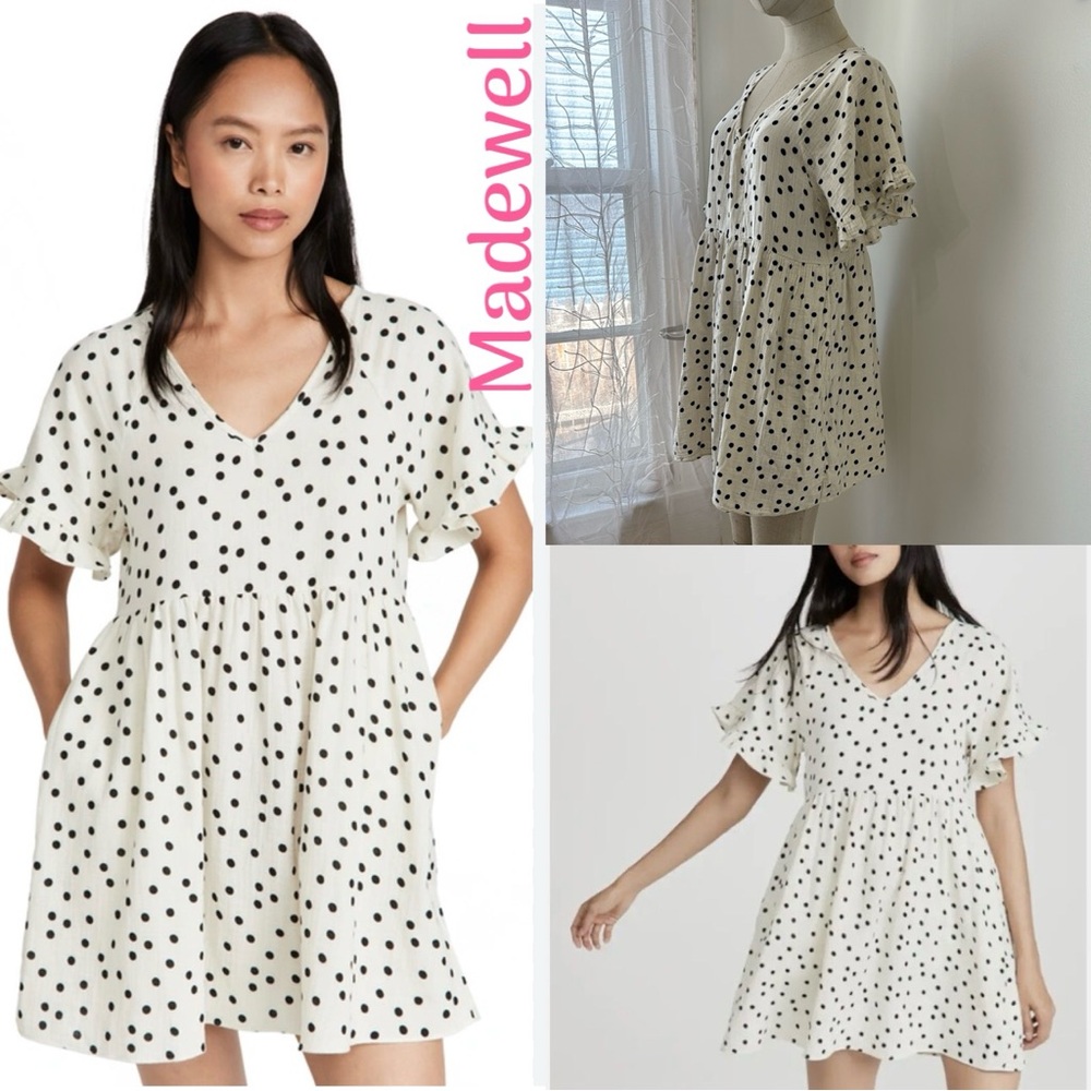 Madewell Lightspun Polka Dot V-Neck Dress
